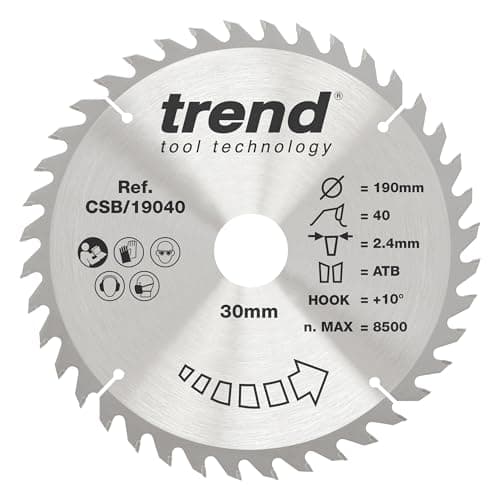 Image of Trend Wood Circular Saw Blade, 190mm Diameter, 30mm Bore, 40 Teeth, 2.4mm Kerf, +10° Hook, TCT, Fine Finish, CSB/19040