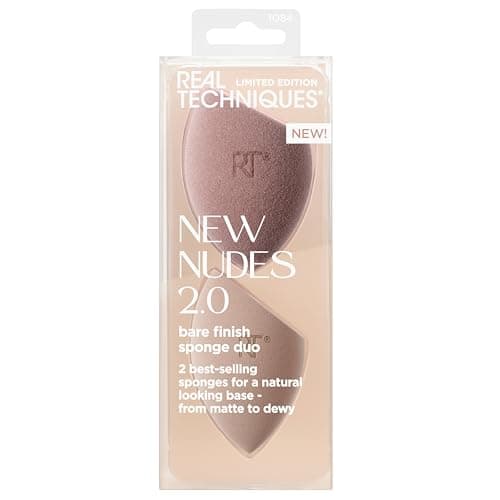 Image of Real Techniques New Nudes Bare Finish Sponge Duo, Beauty Sponges for Liquid Foundation, Skin Tint & Concealer, Light-to-Full Coverage, Latex-Free Makeup Sponges, Cruelty-Free, 2 Count