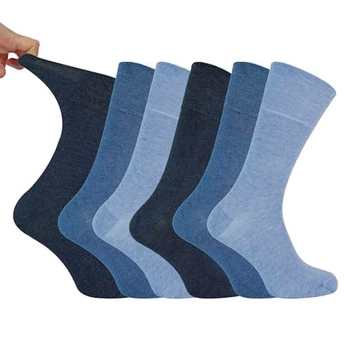Image of IOMI Footnurse - Mens 6 pack loose non elastic diabetic socks with hand linked toe seams in 5 colours (Blue)(Size: 6-11 UK)