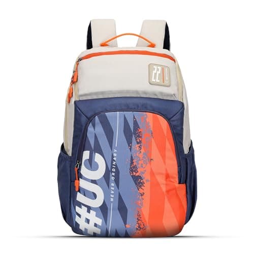 Image of uppercase 33L Campus 04 | School Bag | Double Compartment with Top & Side Quick Access Pocket | Well- Padded Backpack | Side Water-Bottle Pocket | For Girls & Boys | 750 Days Warranty, Blue Beige,