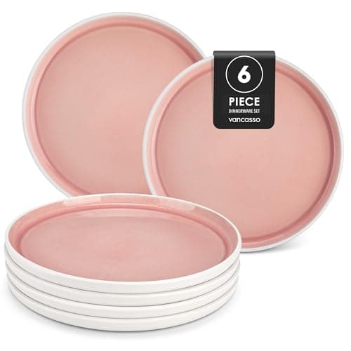 Image of vancasso ELBA 10.25in Dinner Plates Set of 6, Durable Ceramic Plates for Everyday Meals, Scratch Resistant, Lead-Free, Microwave and Dishwasher Safe, Pink