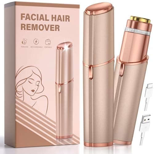 Image of Facial Hair Remover for Women Face: Painless Rechargeable Electric Hair Removal Device for Upper Lips/Chin/Peach Fuzz- USB Portable/Travel (Gold)