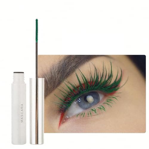 Image of 4D Fiber Mascara, Green Curling Volumizing Mascara Smudge Proof Eyelash Natural Sweatproof Waterproof Green Makeup No Clumping Lasting All Day for Halloween Cosplay Makeup