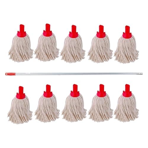 Image of 10 Swift PY Cotton Mop Heads and 1 Colour Coded Mop Handle (Red)