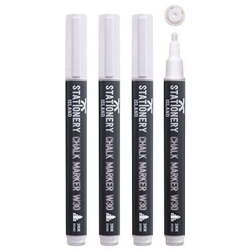 Image of STATIONERY ISLAND White Chalk Pens for Blackboard, Liquid Chalk Markers for Chalkboard and Glass, Wipeable Marker Pens for Window Drawing - 3mm Bullet Nibs