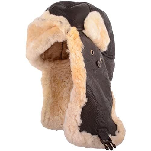 Image of SNUGRUGS Mens Genuine Sheepskin Aviator Pilot Hat with Ear Flaps - Dark Forest - Large