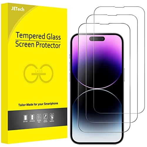 Image of JETech Full Coverage Screen Protector for iPhone 14 Pro 6.1-Inch, 9H Tempered Glass Film Case-Friendly, HD Clear, 3-Pack