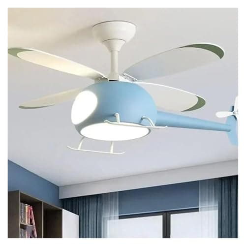 Image of HYSJDMNC Cartoon Ceiling Lamps for Room Helicopter Fan Chandelier for Children's Bedroom Indoor Led Lights Fixture Luster Hanging Light(Blue)