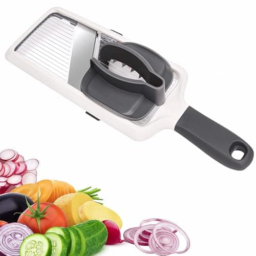 Image of SunnySanji Handheld Mandoline Slicer, Adjustable Mandoline Vegetable Slicer with Safety Guard&Lock, Stainless Steel, Mandolin, Cabbage/Cheese/Onion/Potato/Apple/Lemon Food Slicer, 3-Slice Thickness