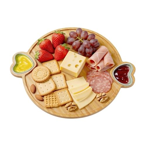 Image of Yumzxin 12 Inch Round Bamboo Cheese Board for Meat, Vegetables, Bread, and Charcuterie - Decorative Serving Board for Kitchen and Dining Room