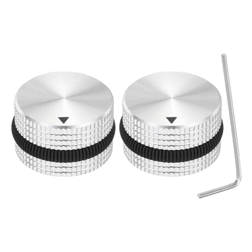 Image of sourcing map 2Pcs Aluminium Potentiometer Knobs, 1/4"(6mm) Volume Audio Control Knobs 15.5mm x 25mm Potentiometer Screw Type for Guitar Bass with White Black Rubber Ring and Wrench, Silver
