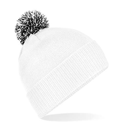 Image of Beechfield Snowstar Beanie Hat - Warm & Stylish Winter Headwear White/Black