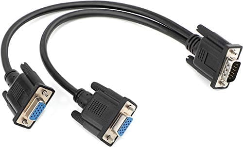 Image of SAISN VGA Y-Splitter Cable, VGA 1 Male to 2 Female Y Cable Dual Monitor Adapter Cable for Duplication Screen Black, 1 Feet