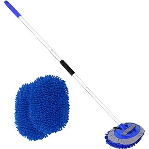 Image of 62" Car Wash Brush with Long Handle and Car Wash Brush Microfiber Car Cleaning Brush Kit for Car RV Truck Cleaning 1 Chenille Scratch-Free Replacement Head with Aluminum Alloy Pole (Blue)