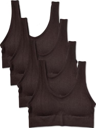 Image of Kalon Women's 4 Pack Ribbed Bralette Crop Top Comfort Sports Bra, 4pk Chocolate, XL