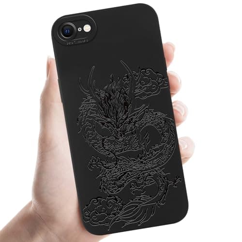 Image of Phoona Black Dragon Print Phone Case for iPhone 8/SE 2022/7/SE 2020 4.7",Fashion Pattern Aesthetic Design Girls,Soft Silicone Slim Profile Cover,Anti-Slip Shockproof Protective Camera,for iPhone 7