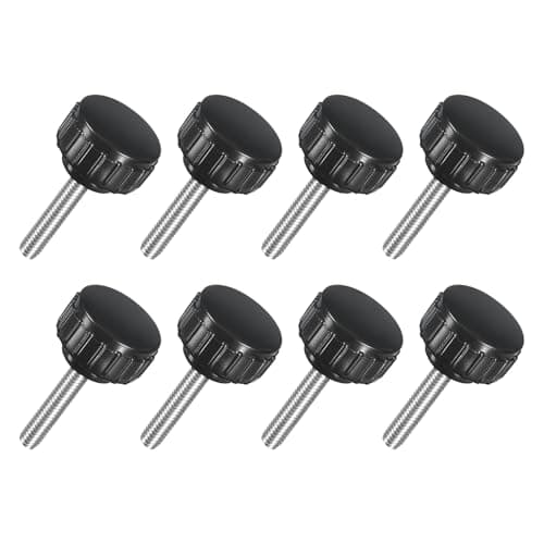 Image of Sourcing Map 8Pcs M4 x 20mm Stainless Steel & ABS Plastic Knurled Clamping Knob, Round Head, Easy-Turn Finger Grip, No Tools Needed, 18mm Dia, 32mm H, Black Finish, For Lathe, Machinery, Furniture