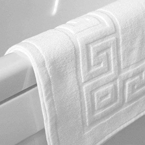 Image of A & B TRADERS Egyptian Cotton Bath Mats Classic Greek Key Pattern 750 GSM Terry Towelling Soft Touch (White, 1)