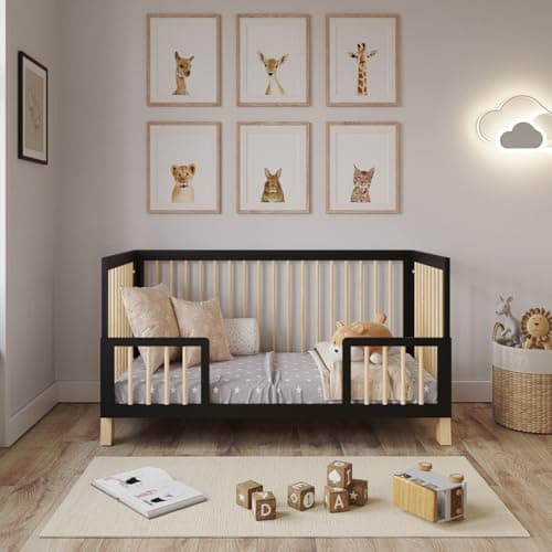 Image of Love For Sleep ALEXANDER 4-in-1 Baby Cot Bed 140x70cm, Adjustable Mattress Base, Toddler and Day Bed, Converts into Sofa Bed, Wooden Barriers Included, Crib From Birth to 6 Years (Anthracite/Pine)