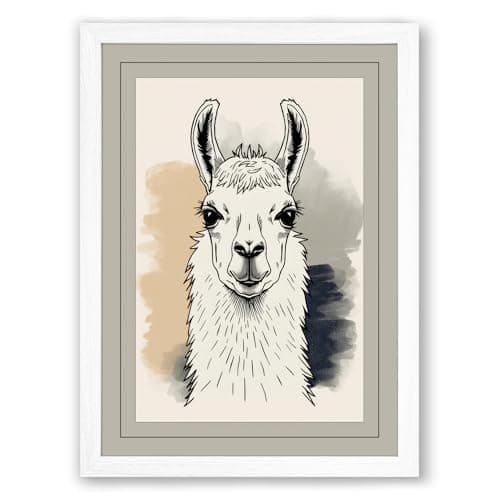 Image of Gentle Llama Boho Framed Wall Art Print A3 (42×29.7cm) White, Wall Decor for Living Room, Bedroom, Office & Home, Ready to Hang, Art Gift