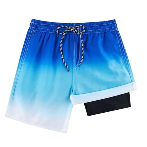 Image of Fanient Boys Swimming Shorts Teenage Swimming Trunks with Compression Liner Blue Beach Swim Shorts 17-18 Years,18T