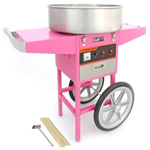 Image of KuKoo Commercial Cotton Candy Floss Machine & Cart 500 Sticks Retro Pink 900w