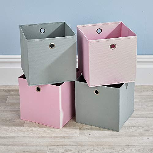 Image of Home Source Cube Storage Boxes, 4 Pack Collapsible Fabric Storage Baskets, 27cm Foldable Organising Boxes for Cube Units, Shelves, Wardrobes & Bedrooms, 2 Dusky Pink & 2 Grey