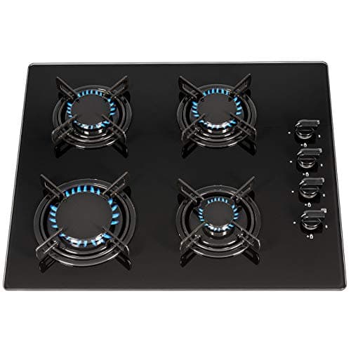 Image of SIA GHG612BL 60cm Black 4 Burner Gas On Glass Hob With Enamel Pan Stands & FFD