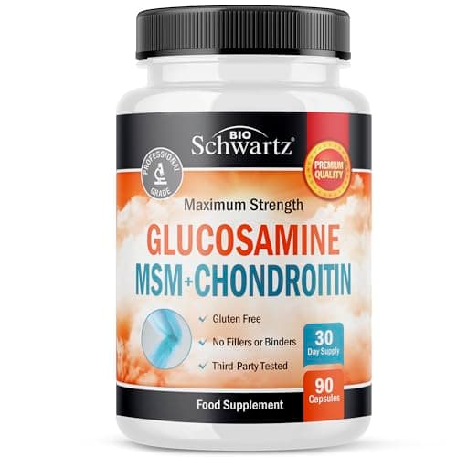 Image of Glucosamine and Chondroitin High Strength | with MSM, Tumeric, Ginger, Boswellia Serrata, Collagen, Hyaluronic Acid & Bromelain | Glucosamine Complex | Third-Party Tested, Gluten-Free | 90 Capsules