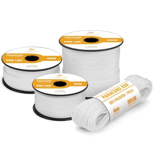 Image of Abma Cord 550 Paracord 4mm 15m Rope 7 Strands Type III Parachute Cord for Crafting, Camping, Survival, Outdoor - Max. 250kg - White