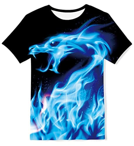 Image of Kids4ever Boys Girls 3D T-Shirt Cool Crewneck Short Sleeve Dragon T Shirt Summer Tee Shirts for Kids 6-8 Years
