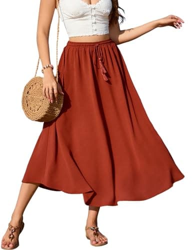 Image of Zeagoo Black Skirt Women Maxi Skirts High Waist A Line Elegant Beach Skirt with Drawsting Orange XL(XL=14)