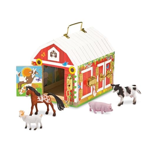 Image of Melissa & Doug Latches Wooden Activity Barn | Farm Toys for Kids, Set with Animal Figures | Age 3+