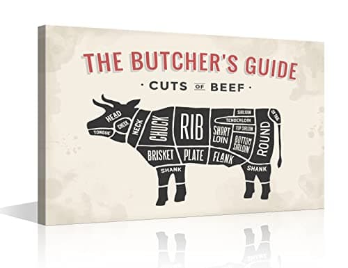 Image of TISHIRON Butcher's Guide Series Cuts of Beef Creative Posters Metal Cafe Bar Home Wall Art Decoration Restaurant Kitchen Retro Poster Framed Ready to Hang 16x24inch (40x60cm)
