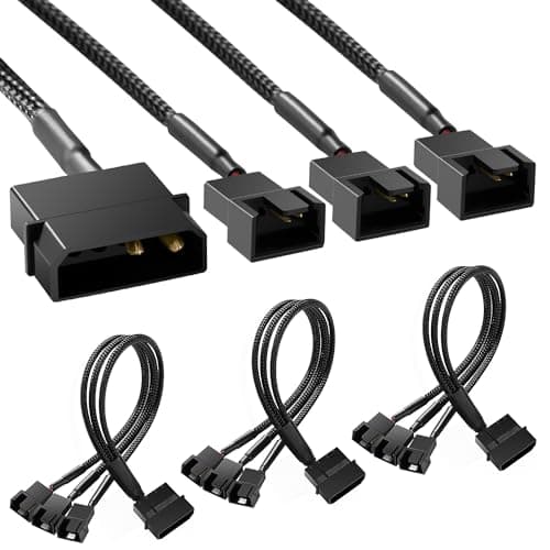 Image of KUOQIY 3 PCS Molex to Fan Splitter Adapter Power Cable, 4 Pin Molex to 3 x 3 Pin / 4 Pin PMW 12V PC Case Fan Power Adapter Cable, Molex to Cooler Cooling Fan Power Cable