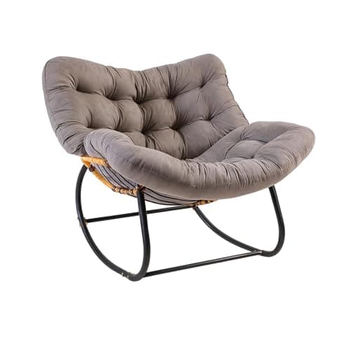 Image of SUNNYNEST Egg Chairs Oversized Rattan Wicker Outdoor Chair Metal Frame Garden Rocking Chairs for Adults Large Support Modern (Grey)