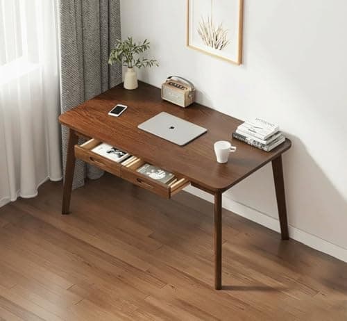 Image of LEPTIS MAGNA Computer Desk for Student and work- Desk with Drawers - Modern Computer Desks - Home Office Desk with Drawers for Bedroom, Office,desks (Dark Wood, 100 cm)
