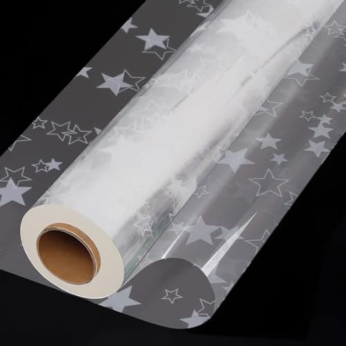 Image of 80CM Clear Cellophane Wrap Printed with Star,Wide 80CM x Long 30M Folded Florist Gift Wrappings for Christmas Birthday Gifts Hampers Easter Basket Valentines Day Flowers Crafts Packing Supplies
