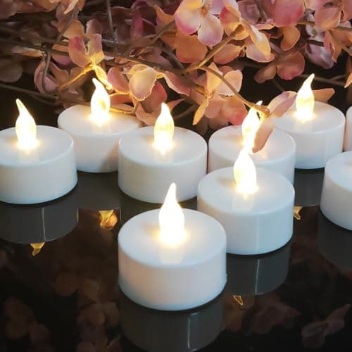 Image of 24 Pack Realistic and Bright Flickering Battery Operated Flameless LED Tea Lights Candles, 200+ tealights Electric Fake Candles for Halloween Weddings Festivals Decoration in Warm White