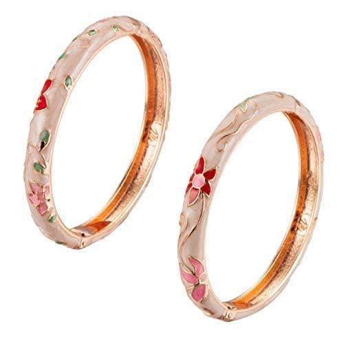 Image of UJOY Enamel Bangle for Women, Handmade Floral Bracelet for Lady Jewellery keepsake, 2 Pcs Rose Gold Bracelet Moonstone Bracelets for Girls Daughter Women, Happy Mothers Day from Daughter
