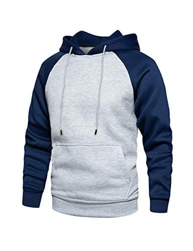 Image of MANLUODANNI Men's Pullover Hoodies Hooded Sweatshirt Patchwork Tops Casual Hoody with Kangaroo Pocket Blue XXL