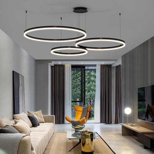 Image of Mikeru 3 Ring Round Pendant Light, 20+40+60cm Restaurant Hanging Lights Dimmable 10% to 100% Remote Control Pendant Light 3000K/4500K/6500K Modern Dimmable Ceiling Lights for Living Room, Bookstore