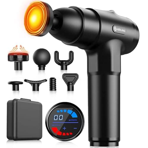 Image of AERLANG Massage Gun with Heat, Massager Deep Tissue Heat Muscle Massager Gun, Powerful Massage Gun for Home Office Workout Muscle Pain Relief with Suitcase Birthday Gift Ideas for Mom Dad Men Women