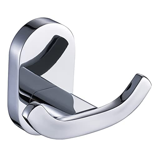 Image of BOOKARROW Bathroom Towel Hooks, Modern Chrome Finish Twin Heavy Duty Robe and Door Hook, Wall Mount Screw Fixed Coat Hanger in Kitchen or Bedroom 7113