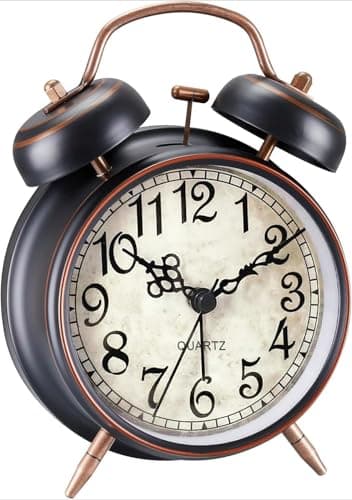 Image of YsyYey Vintage Double Bell Alarm Clock, 10 cm Analogue Alarm Clock, Retro Design with Night Light, Battery Operated Analog Table Alarm Clock with Loud Ringing, Old Fashioned Alarm Clock for Bedroom