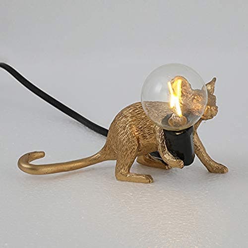 Image of Retro Rat Table Lamp Mouse Desk Light Bedside Resin Mice Lamp Warm Room Decor E12 Base (Gold Lie Down)