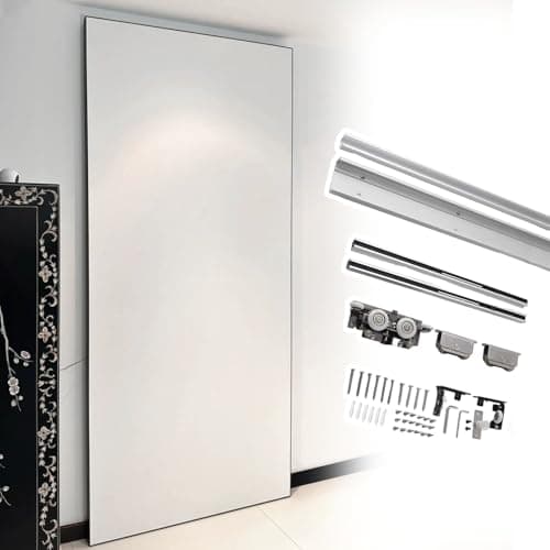 Image of Concealed Ghost Sliding Mirrored Door Track 24 32 36 40 48 in, Soft Close Door Replacement Hardware with Floor Guide, Trackless Barn Door Rail Kit(32.3in(82cm))