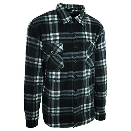 Image of Hazy Blue Mens Trent Warm Long Sleeve Checked Fleece Flannel, Button Up Shirt, Casual Plaid Shirt Checked, Quick Dry, Anti Pill, Machine Washable – Black – Large