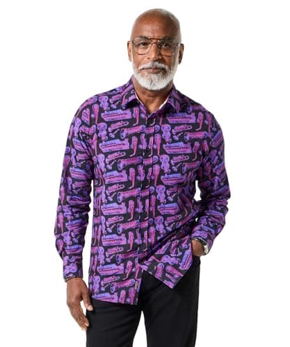 Image of Joe Browns Male Saxophone Print Long Sleeve Shirt, Regular, Purple, UK S