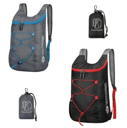 Image of Feibmir 2 Pack Black Gray 12L Lightweight Foldable Backpack, Small Rucksack for Men and Women Travel Cycling, Hiking Back Pack
